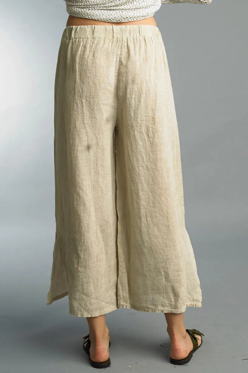 Wide leg cropped linen pant