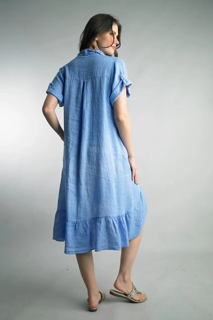 Casual Short sleeve linen dress with ruffle hem