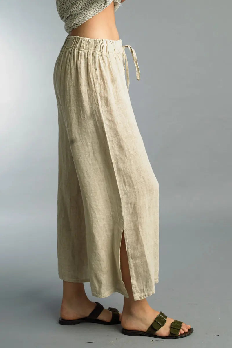 Wide leg cropped linen pant