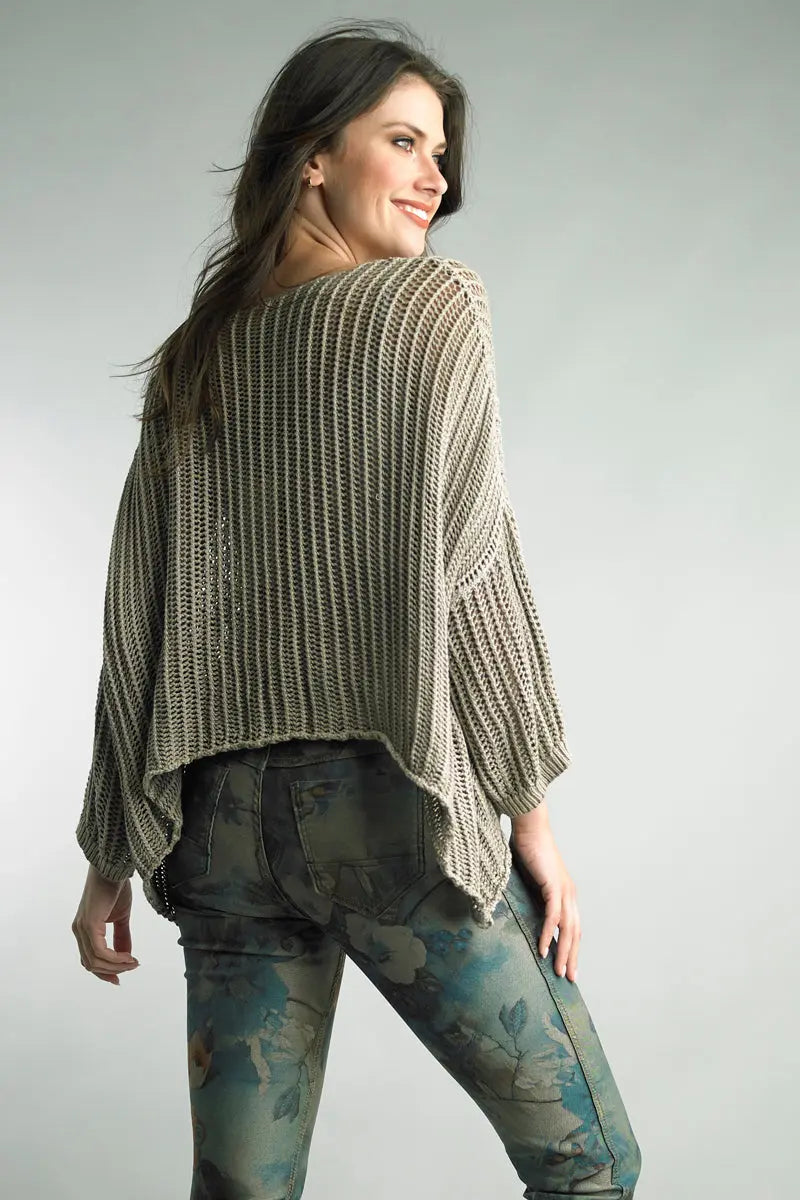 Washed Crochet Knit Sweater