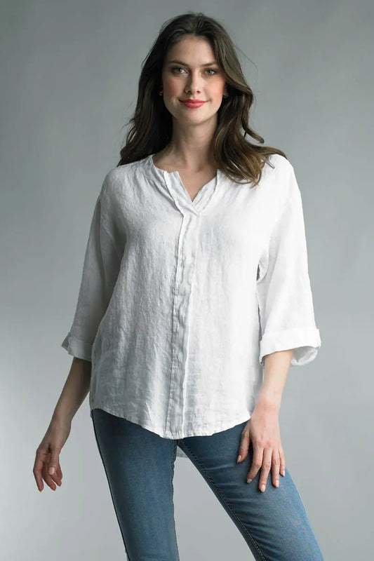 Linen Tunic Top with v-neck plackard