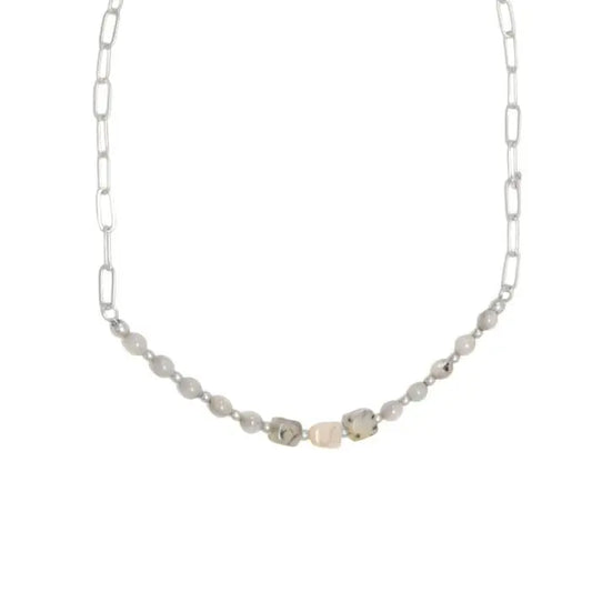 17.5" Silver Grey Marbled Bead Necklace