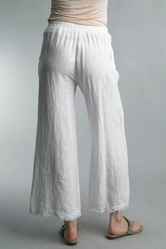 Linen Pant elastic waist with raw edge hem