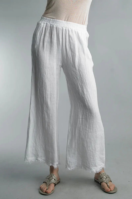 Linen Pant elastic waist with raw edge hem