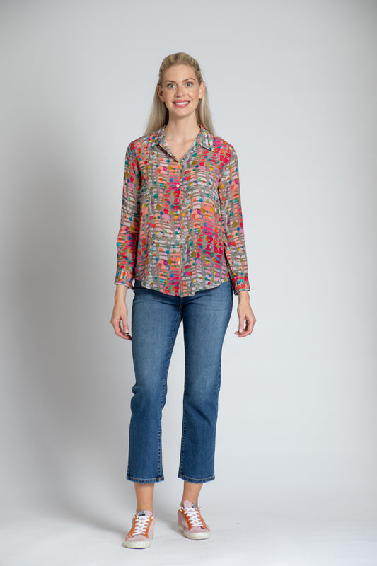 Button-Up Blouse with Roll-Up Sleeves