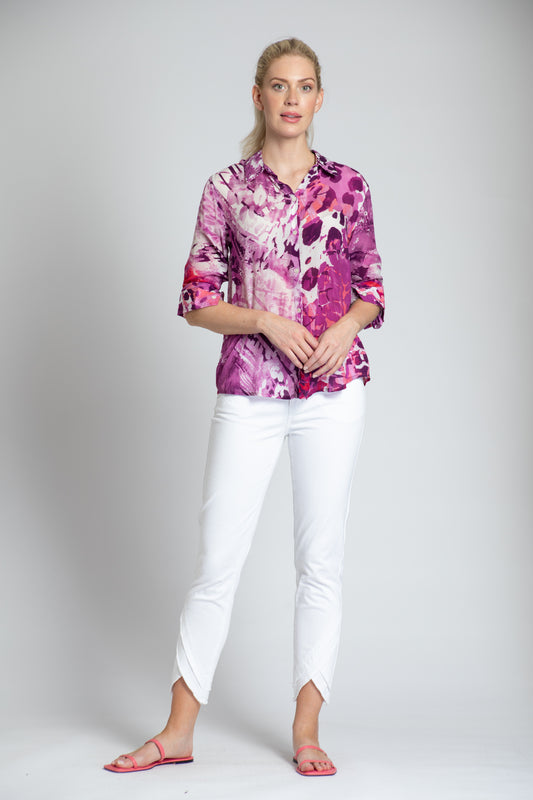 Button-Up Blouse w/Roll-Up Sleeve