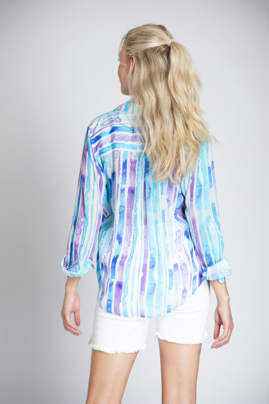 Button-Up Blouse Top w/Roll-Up Sleeve