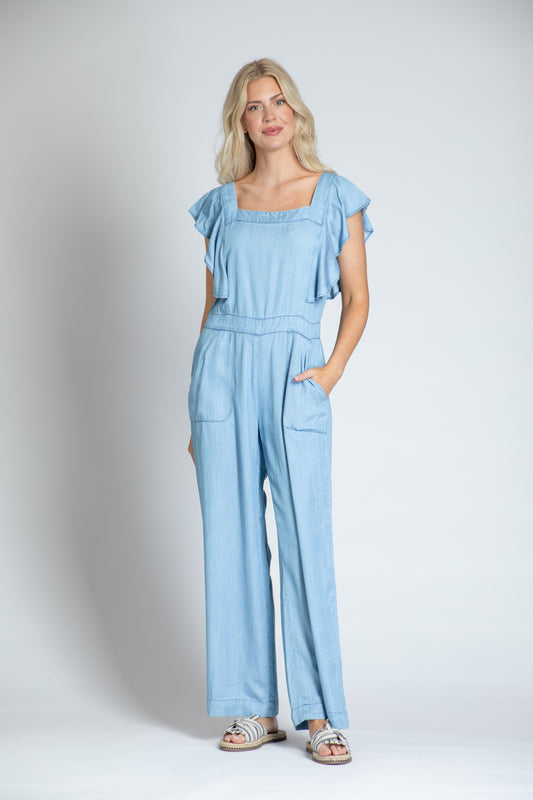 Jumpsuit with ruffle sleeve and pockets - Bay-Tique