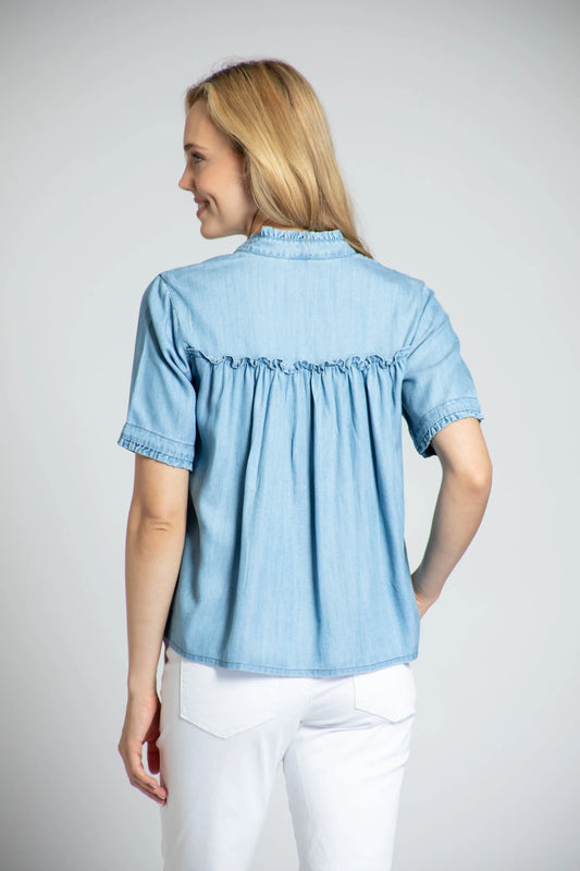 Short sleeve cropped shirt with ruffle detail