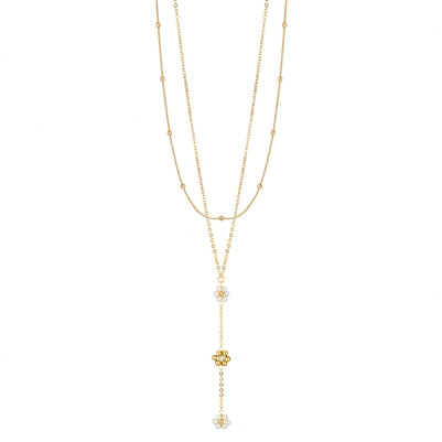 Gold Chain w/ Pearls Layered Y Drop 16-18" Necklace