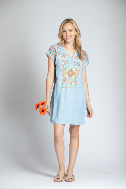 Boho Inspired Short sleeve Dress with embroidery detailing
