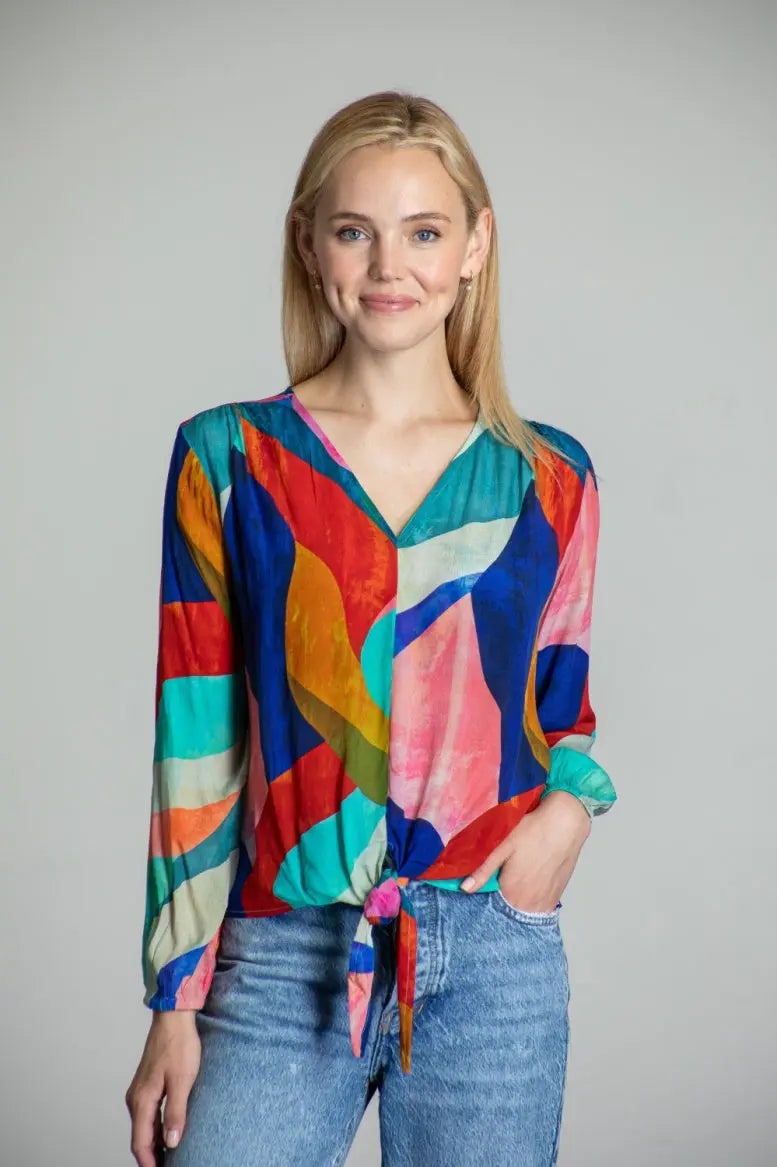 V-neck tie front Long sleeve top