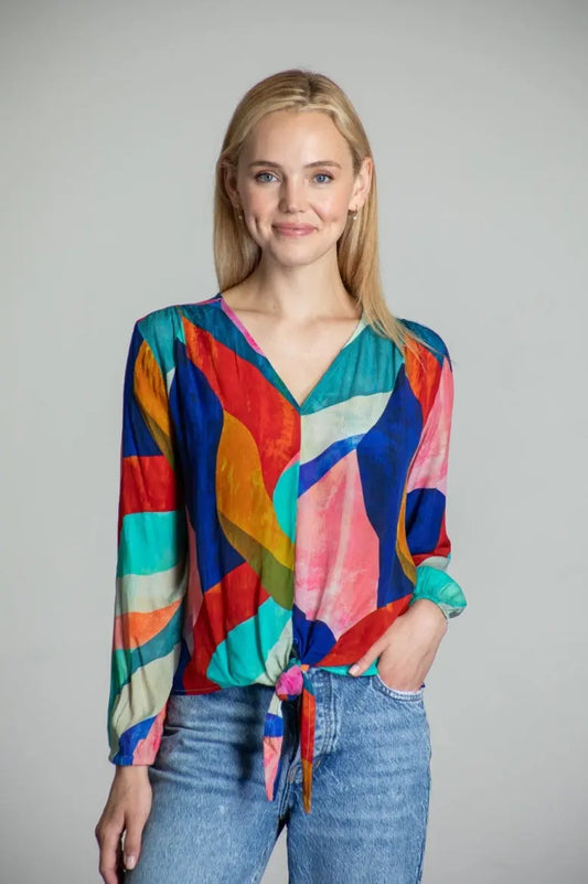 V-neck tie front Long sleeve top