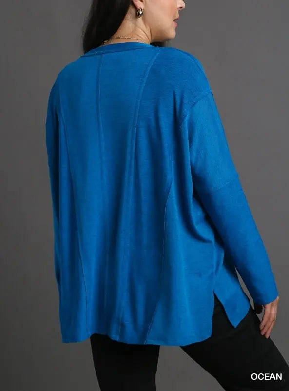 Fleece Knit Top w/Reverse Fabric Details