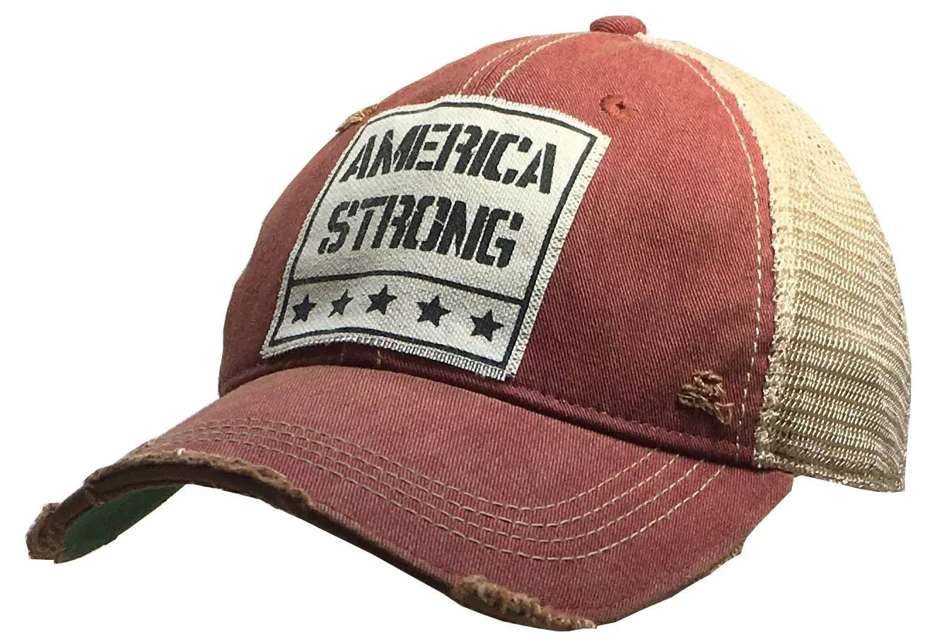 America Strong Distressed Trucker Hat Baseball Cap - Bay-Tique