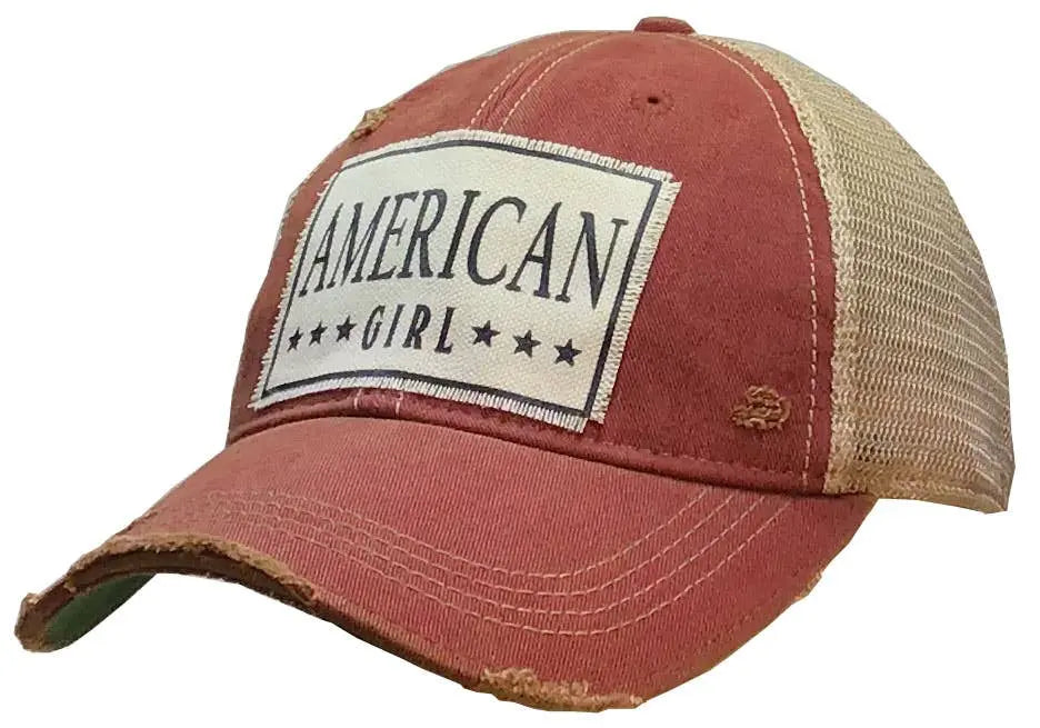 American Girl Distressed Trucker Hat Baseball Cap - Bay-Tique