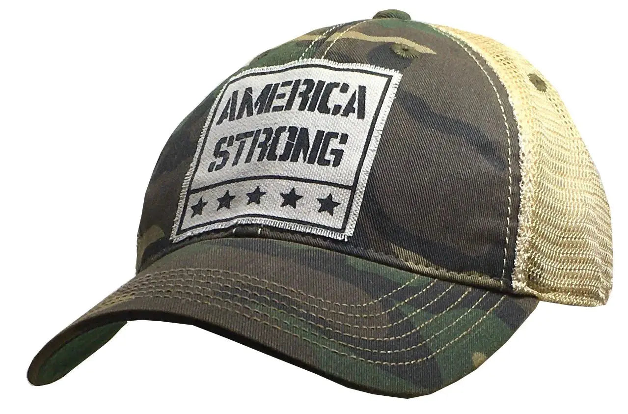 American Strong Camo Distressed Trucker - Bay-Tique