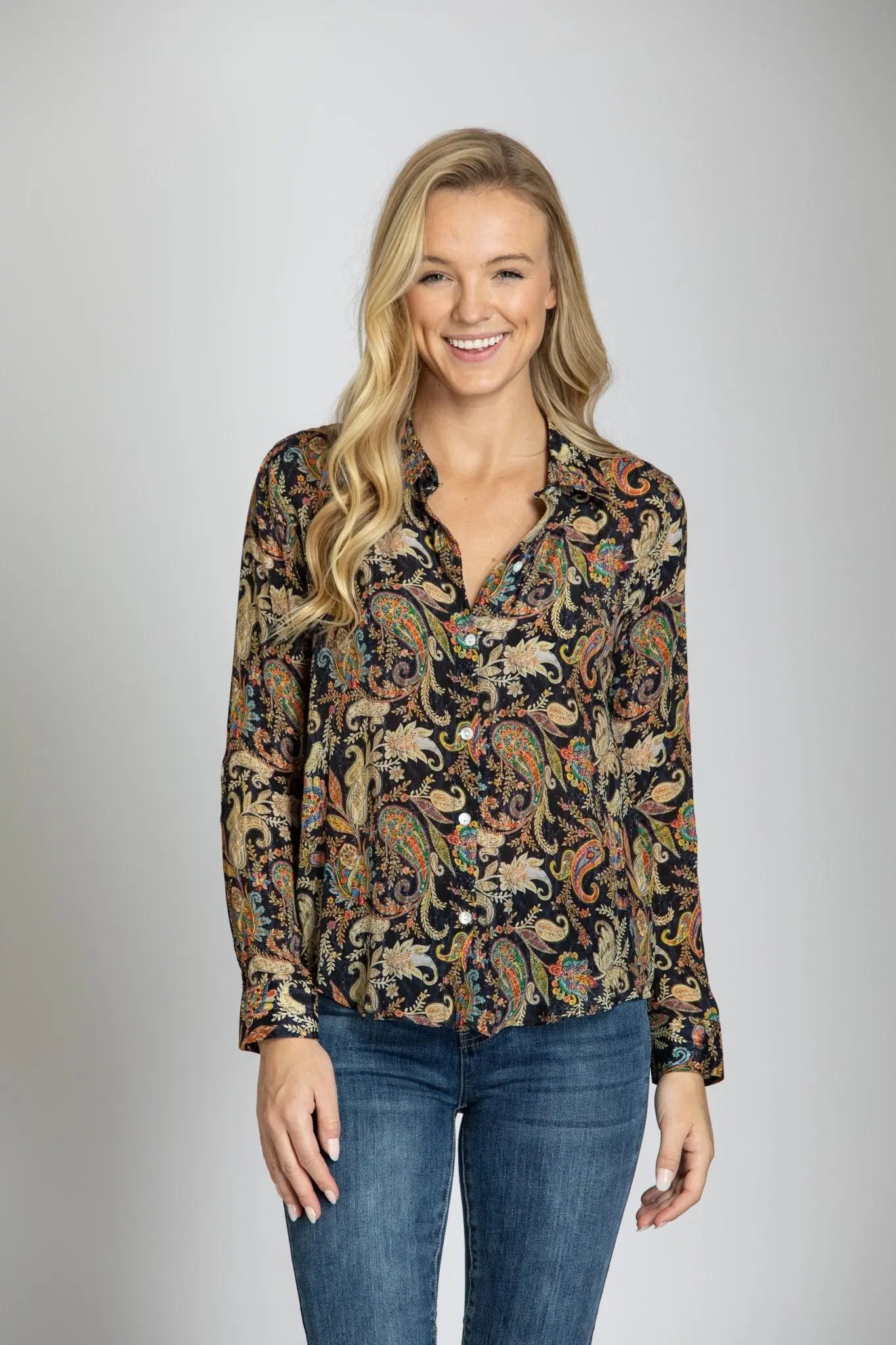 Button Up Top w/Roll up Tab Sleeve B-124D - Bay-Tique