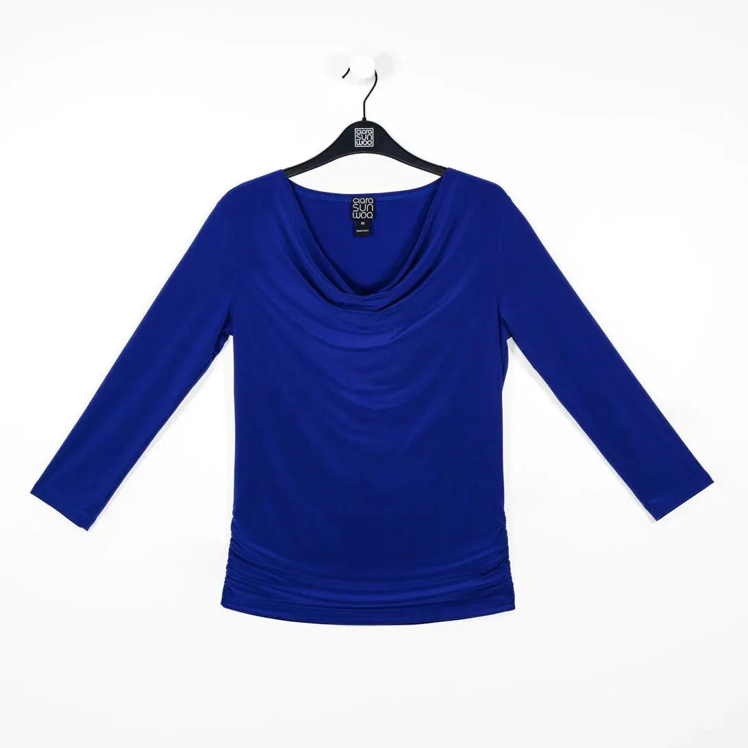 Cowl Neck Knit Top Side Ruching - Bay-Tique