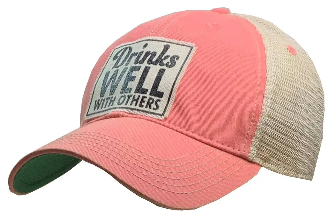 Drinks Well With Others Distressed Trucker Hat Baseball Cap - Bay-Tique