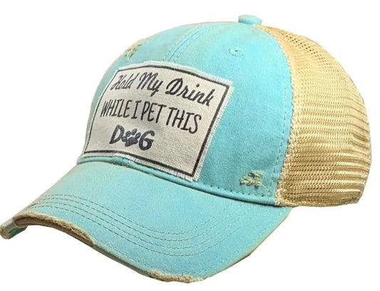 Hold My Drink While I Pet This Dog Trucker Hat Baseball Cap - Bay-Tique