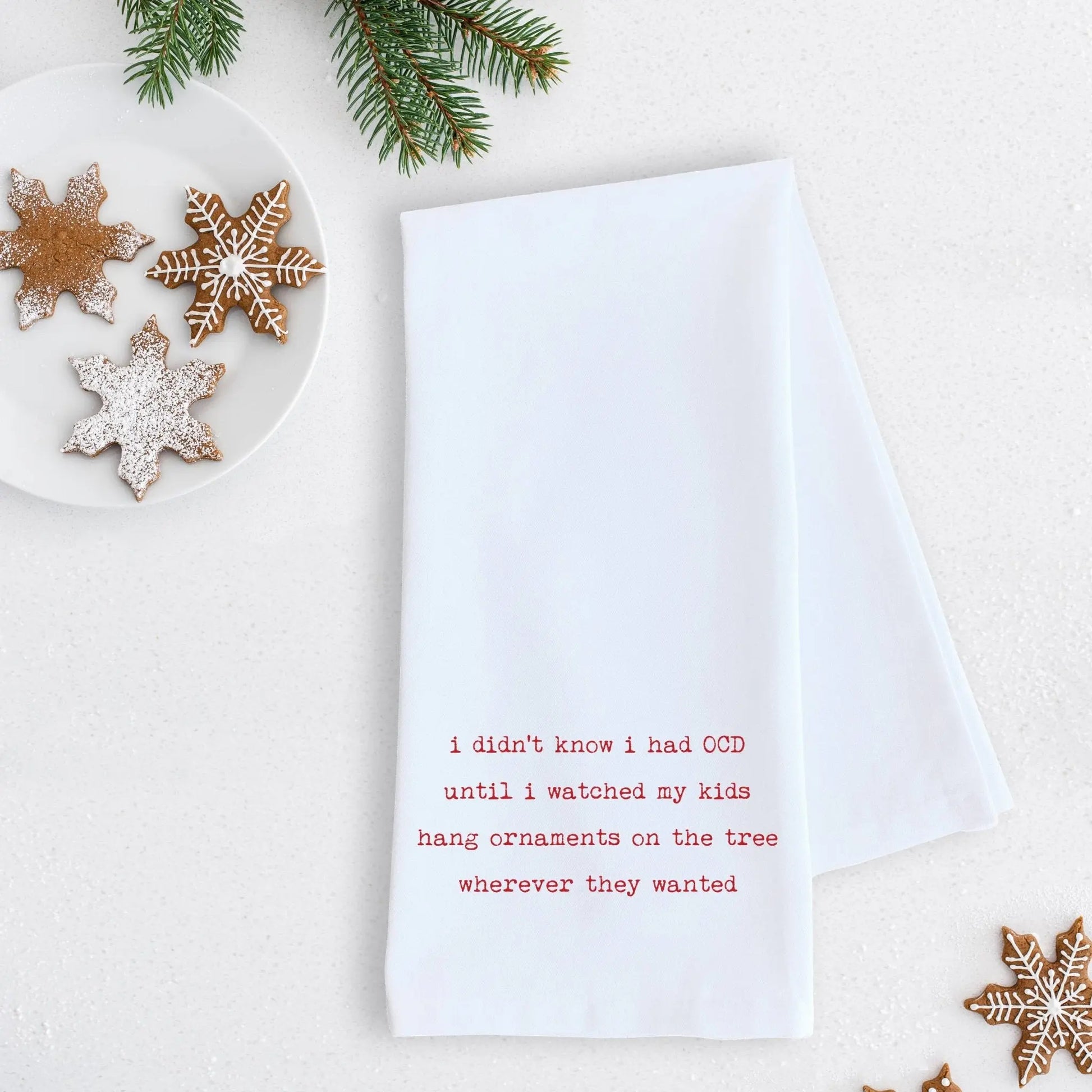 Kids Hanging Ornaments - Tea Towel - Christmas Décor: RED - Bay-Tique