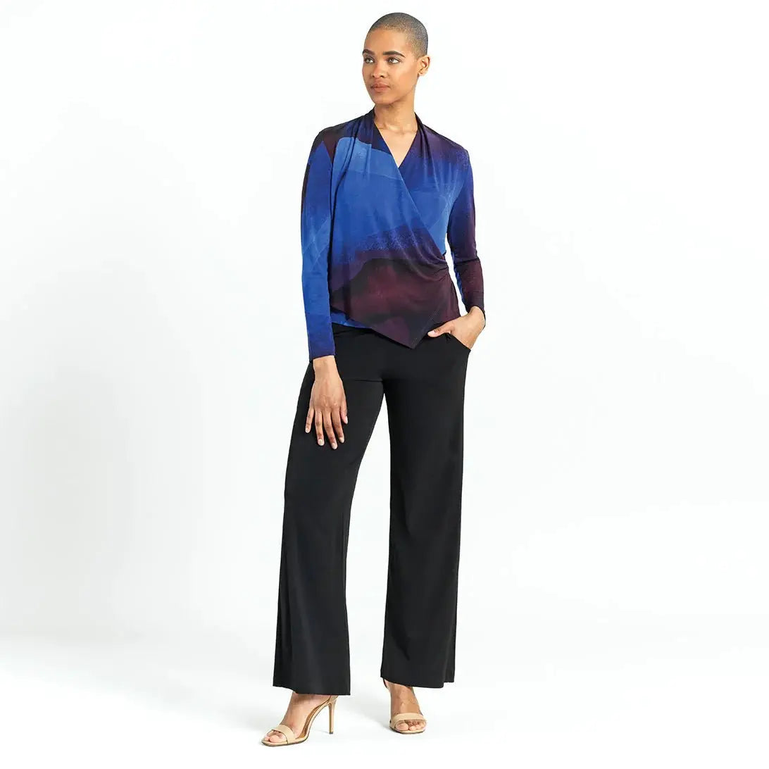 Long Sleeve Crossover Faux Wrap Top - Bay-Tique