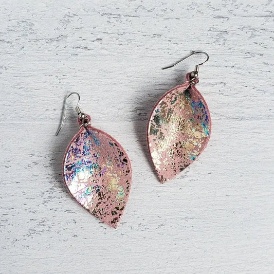 Mini Pink Mermaid Pinched Leather Earrings - Bay-Tique