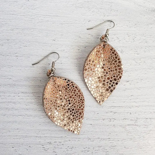 Mini Rose Gold Stingray Pinched Leather Earrings - Bay-Tique