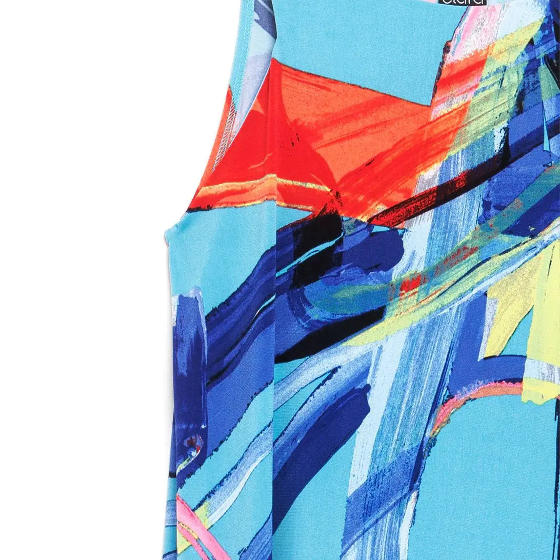 Multi Color print Jewel neck sleeveless swing dress - Bay-Tique