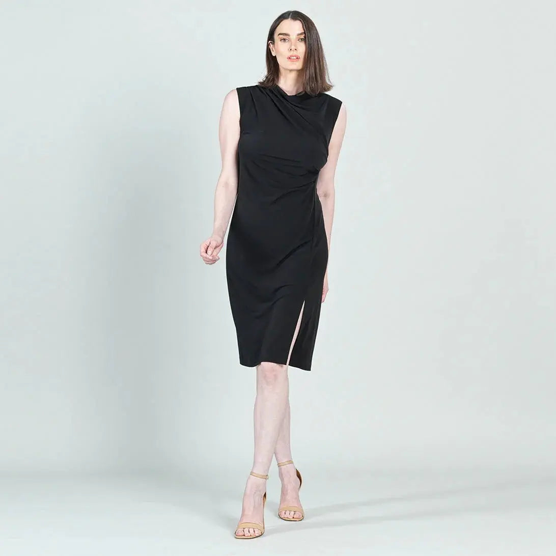 Solid Sleeveless Ruched MIDI Dress - Bay-Tique