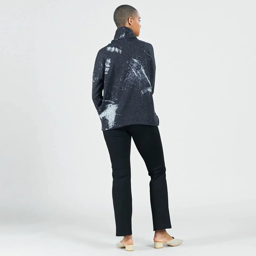 Splash Print Turtleneck Sweater W/Tipped Hem - Bay-Tique