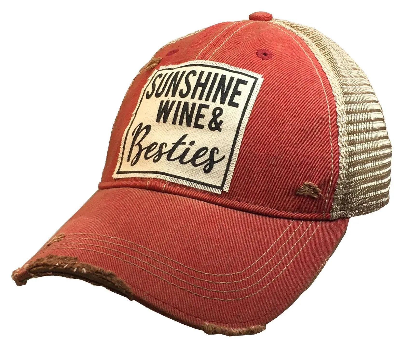Sunshine Wine and Besties Distressed Trucker Cap - Bay-Tique