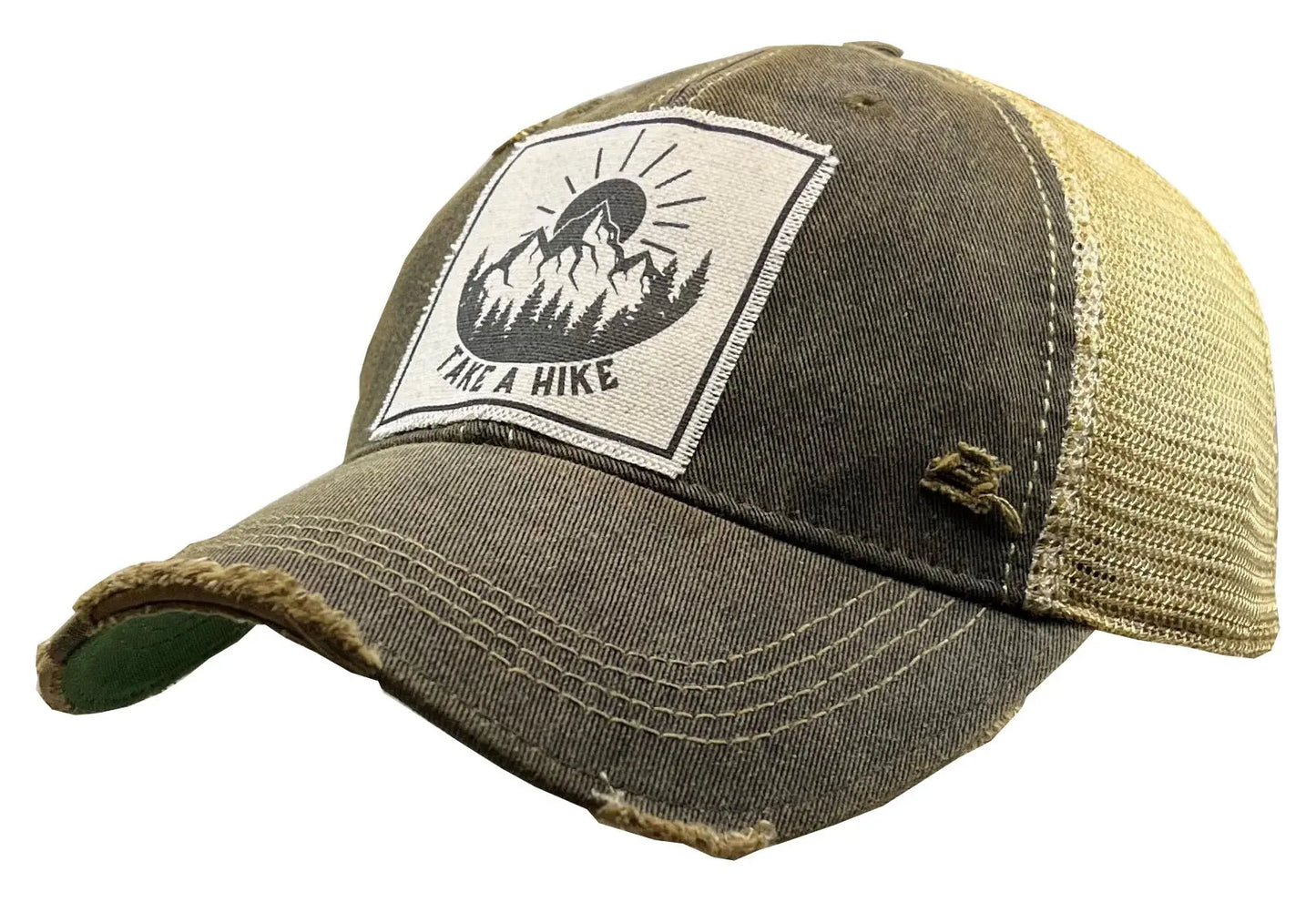 'TAKE A HIKE' distressed trucker ball cap - Bay-Tique
