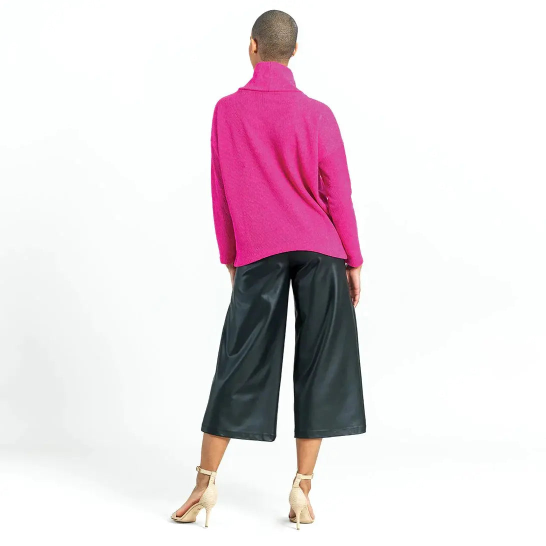 Twill Knit - Tipped Hem Sweater Top - Hot Pink - Bay-Tique